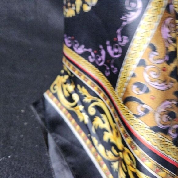 Vintage Chinese Silk Abstract Square Scarf Shawl Black Gold w/ Hologram 39 x 39 - Picture 5 of 5